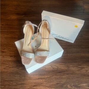Betsey Johnson Glitter Strap Heels - Silver and Nude